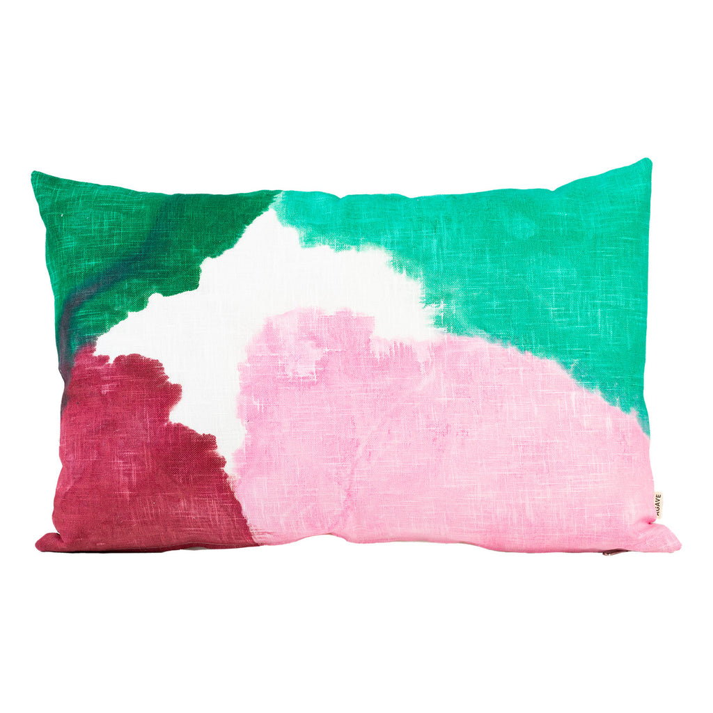 Green and Pink Linen Lumbar Cushion