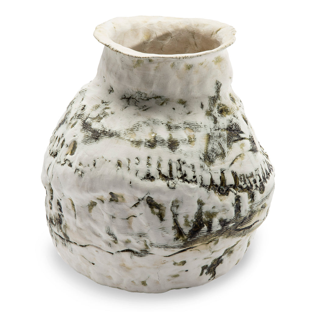 Artisan-Made White and Green Pottery Vase