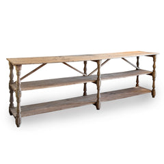 Large Bleached Oak Three-Tiered Drapers Table, French