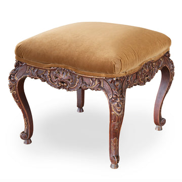Upholstered Highly Carved Wood Bench with Cabriole Legs