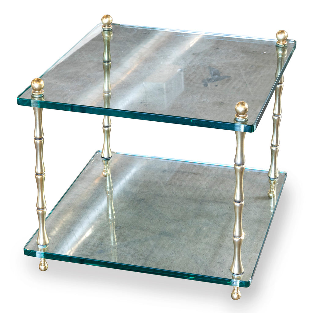 Two-Tier Glass and Faux Brass Side Table, 1970's