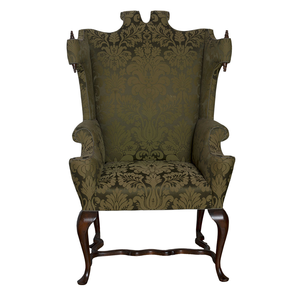 Vintage Wing Chair with Exaggerated Scroll Details